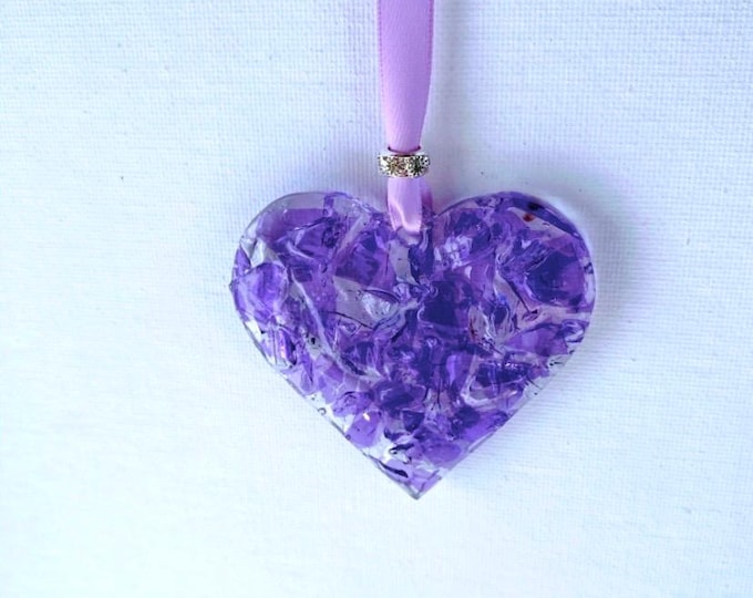 Lavender Valentine Perfectly Imperfect Heart Ornament made from Recycled Glass