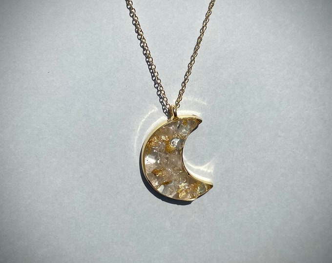 Sparkly Moon Faux Gold and Recycled Glass Pendant Necklace