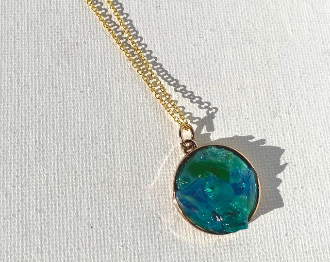 Ocean Blue and Teal Necklace - Made from Recycled Glass and Sea Glass