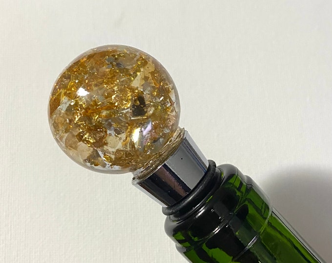 Gold Sparkle Crushed Recycled Glass Bottle Stopper - Medium Globe
