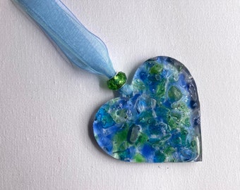 Sea Glass Perfectly Imperfect Heart Ornament made from Recycled Glass and Sea Glass