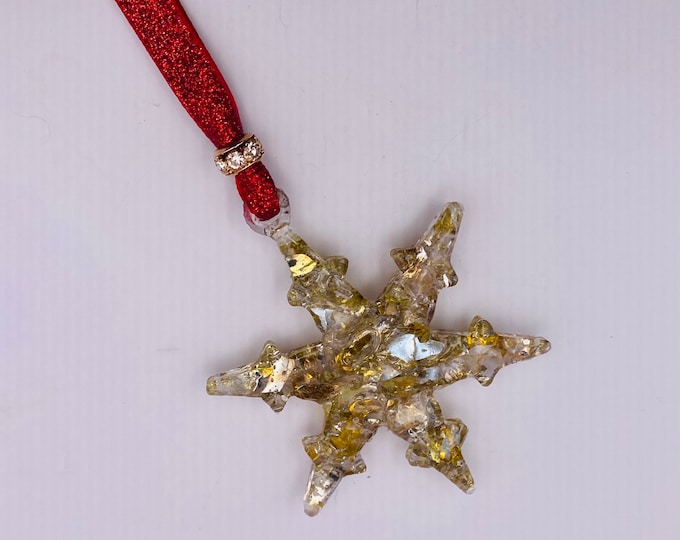 Red & Gold Sparkle Magical Snowflake Christmas Ornament