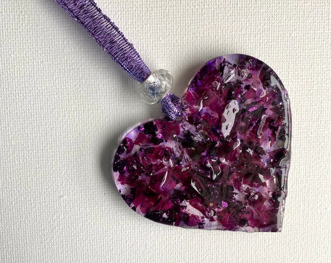 Purple Faux Amethyst Perfectly Imperfect Heart Ornament made from Recycled Glass