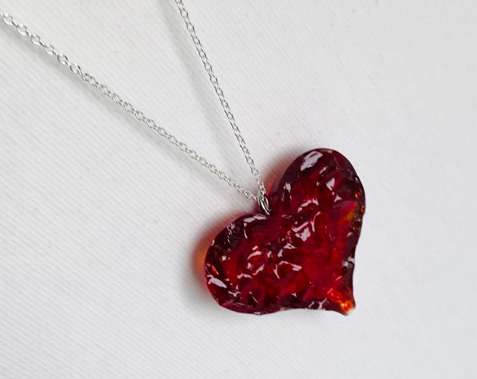 Ruby Red Perfectly Imperfect Heart Necklace - True Love Red