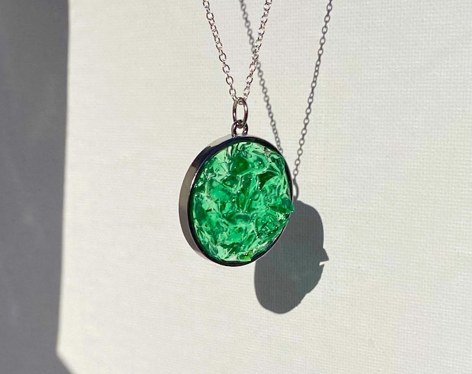 Shades of Emerald Pendant with Silver Necklace