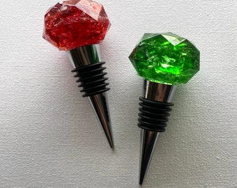 Christmas Red & Green Crushed Recycled Glass Bottle Stopper Set of 2