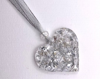 Silver Sparkle Perfectly Imperfect Heart Ornament made from Recycled Glass