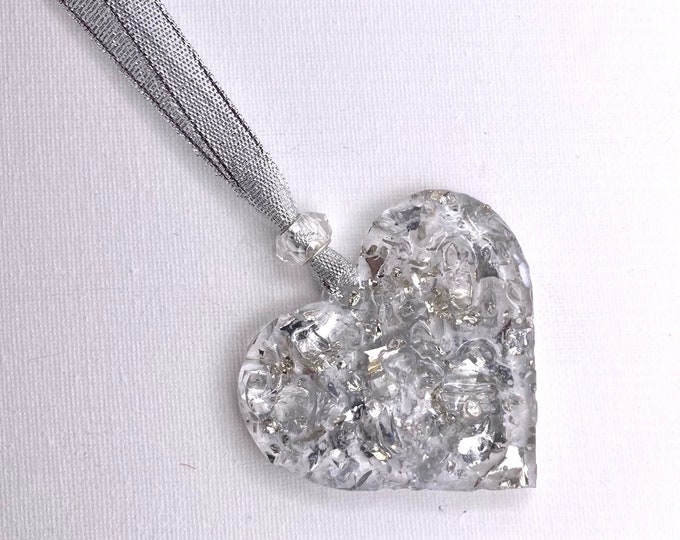 Silver Sparkle Perfectly Imperfect Heart Ornament made from Recycled Glass