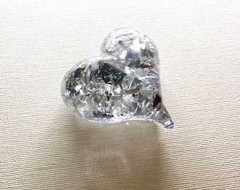 My Perfectly Imperfect Heart Paperweight made from Recycled Glass - Small Silver Shimmer