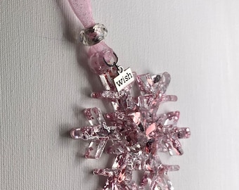 Princess Pink & Silver Star Christmas Snowflake Ornament with Wish Charm