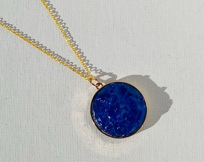 Shades of Blue Pendant with Gold Necklace