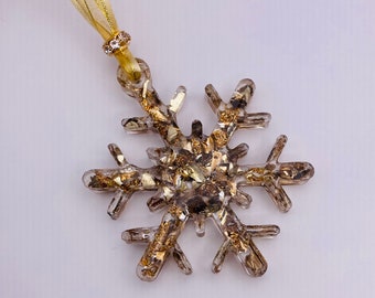 Bronze and Gold Magical Snowflake Christmas Ornament made from Recycled Glass