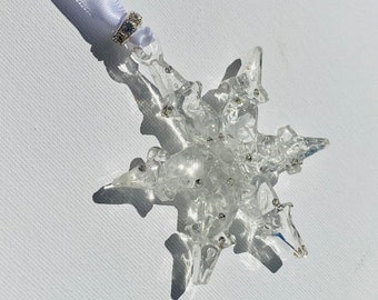 Sparkling Ice Beautiful Snowflake Christmas Ornament with Faux Diamonds