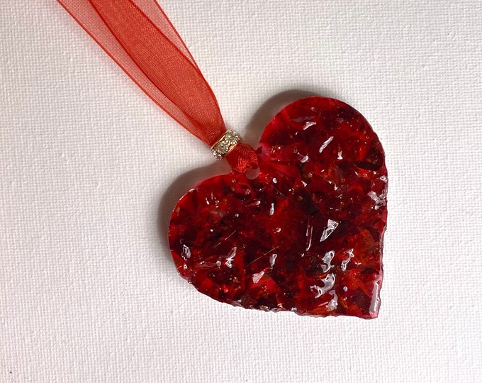 True Love Red Perfectly Imperfect Heart Ornament made from Recycled Glass - Faux Ruby
