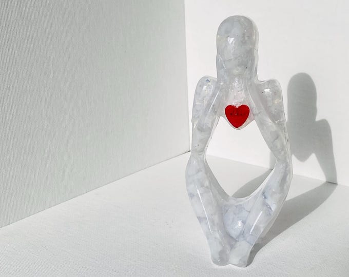 A Thinking Heart - Recycled Glass Art Figure