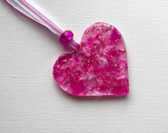 Hot Pink - Perfectly Imperfect Heart Ornament made from Recycled Glass