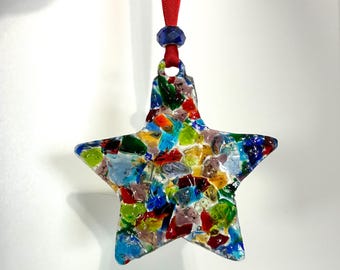 Over the Rainbow Star Ornament Made from Recycled Glass - Spectrum of Colors
