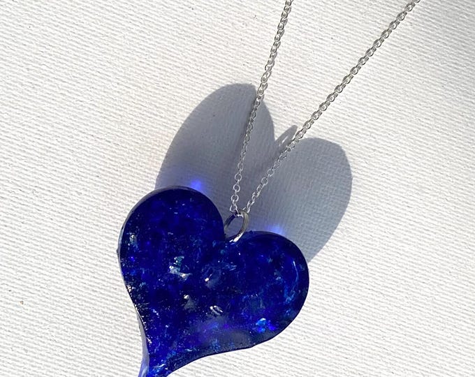 Cobalt Blue Perfectly Imperfect Heart Necklace - Blue Candy Heart