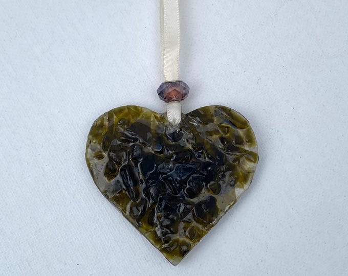 Woodland Amber Perfectly Imperfect Heart Ornament - Recycled Wine Bottle - Amber