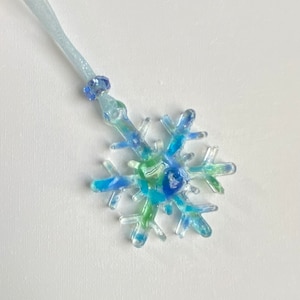 Coastal Snowflake Ornament made from Sea Glass and Recycled Glass