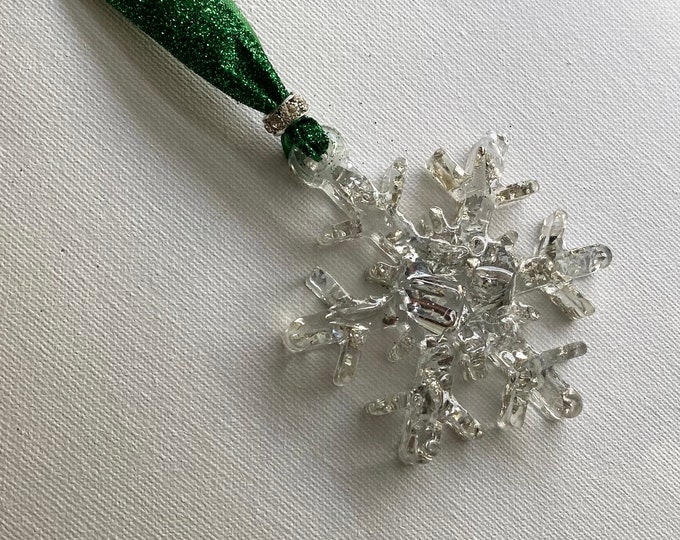 Silver & Green Magical Christmas Snowflake Ornament