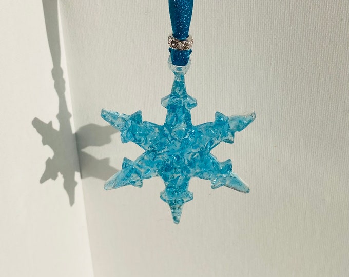 Magical Snowflake Ornament made from Recycled Glass - Frozen Turquoise
