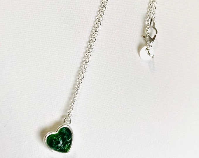 Emerald Green Sterling Silver Perfectly Imperfect Heart Necklace - Medium