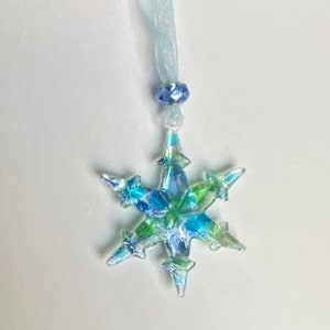 Coastal Snowflake Ornament made from Sea Glass and Recycled Glass