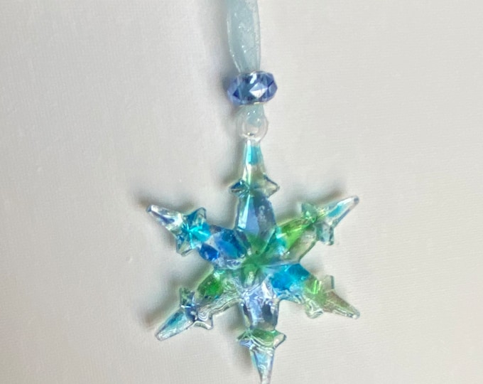 Coastal Snowflake Ornament made from Sea Glass and Recycled Glass