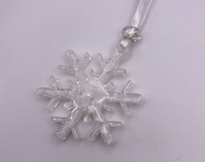 Beautiful Snowflake Ornament Made from Recycled Glass - Pure White Snow