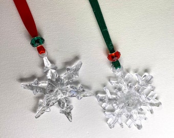Christmas Snowflake 2 Ornament Set made from Recycled Glass