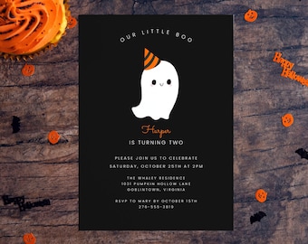 Our Little Boo Halloween Birthday Party Invitation, Customizable, Printable, 5x7 Digital Download