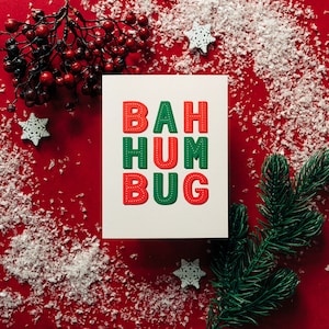 Box Set of Six Bah Humbug Christmas Cards | Funny Hand Lettered Holiday Card | A2 Size Card