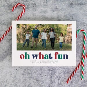 Oh What Fun Cartão de Natal Digital | Cartão Plano de Férias com Foto Única para Imprimir | Download Digital 5x7