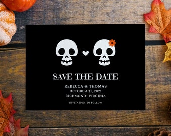Sweet Skulls Halloween Wedding Save the Date Card, 5x7 Printable Announcement, Digital Download