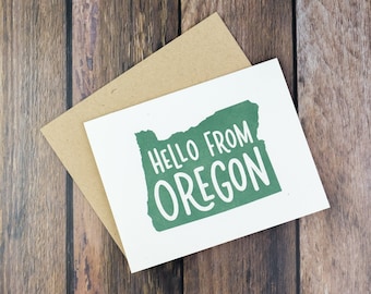 Hello from Oregon Greeting Card | Hand Lettered Card | A2 Size Card