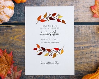 Autumn Branches Fall Wedding Save the Date Announcement, Customizable, Printable, 5x7 Digital Download