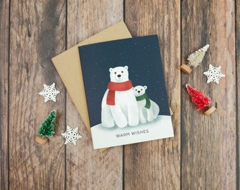 Warm Wishes Christmas Card | Cute Polar Bear Holiday Card | A2 Size Card