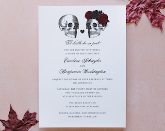 Til Death Do Us Part Halloween Wedding Invitation, Red and Black Roses, Printable, 5x7 Digital Download