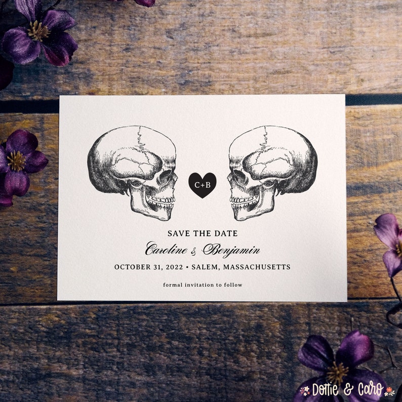 Vintage Skulls Halloween Wedding Save the Date Card 5x7 - Etsy
