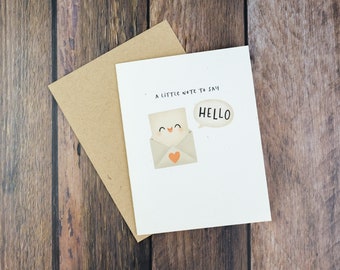 A Little Note to Say Hello Greeting Card | Thinking of You Card | Miss You Card | Just Saying Hi | Cards for Friends | A2 Size Card