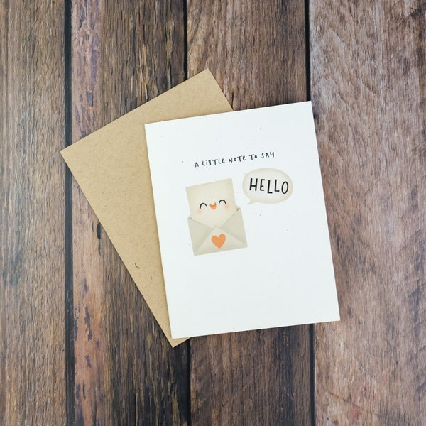 A Little Note to Say Hello Greeting Card | Thinking of You Card | Miss You Card | Just Saying Hi | Cards for Friends | A2 Size Card