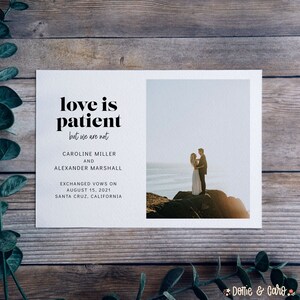 Love Is Patient But We Are Not Elopement Announcement, Change of Plans, Printable, 5x7 Digital Download image 3