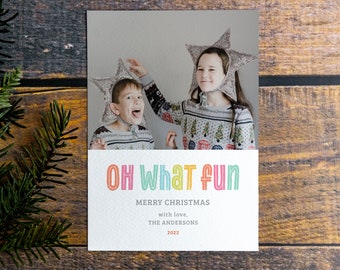 Oh What Fun Colorful Single Photo Digital Holiday Card | Christmas Card With Photo | Holiday E-Card | Printable, 5x7 Digital Download