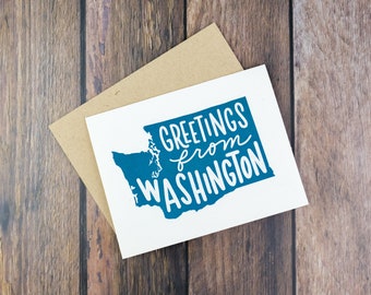 Greetings From Washington Greeting Card | Hand Lettered Card | A2 Size Card