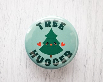 Tree Hugger Pinback Button, 1.25 Inch Pin, Save the Planet Environment Earth Day Button Badge