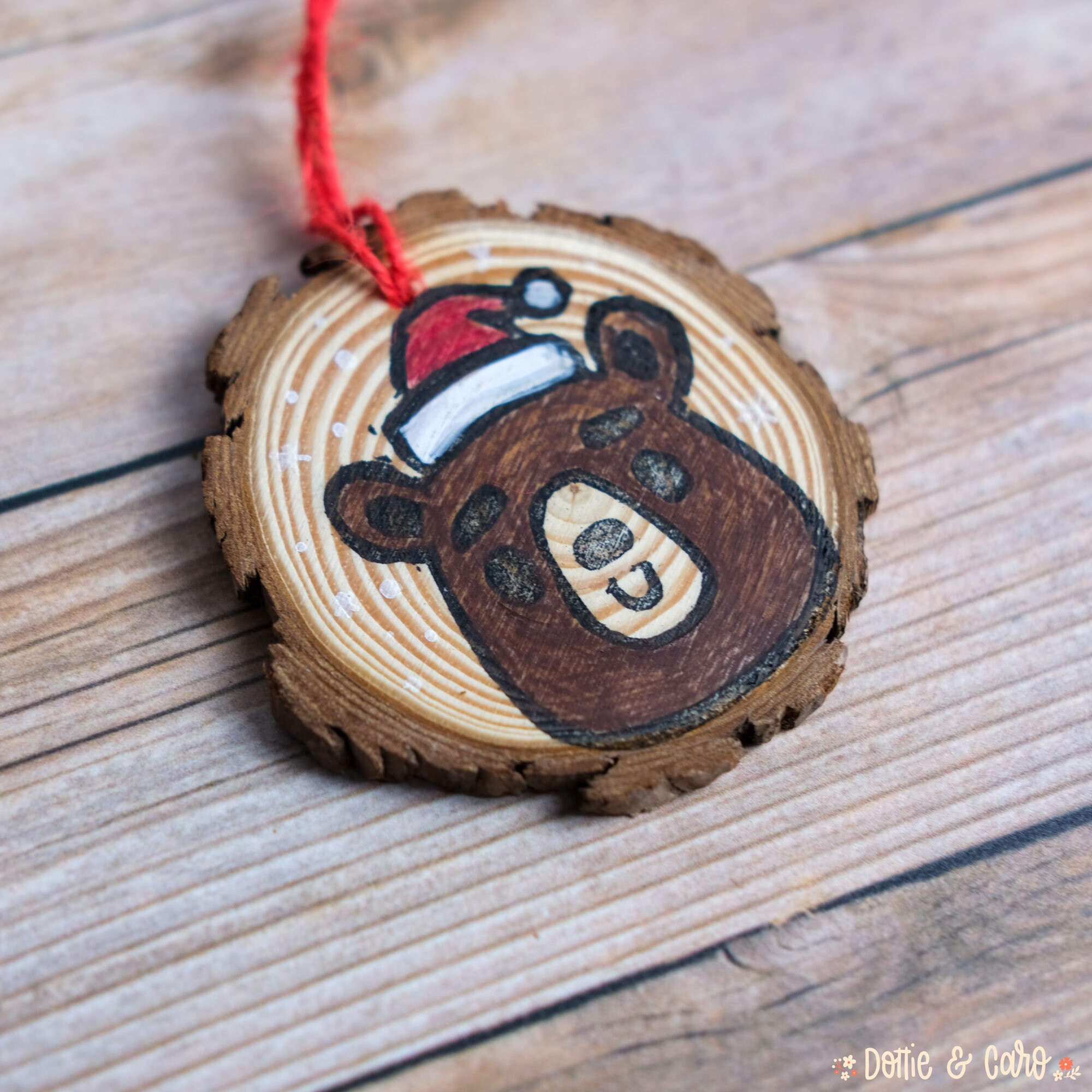 Brown Bear Wood Slice Christmas Ornament Hand Stamped and | Etsy