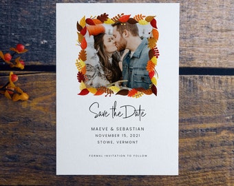 Autumn Leaves Fall Wedding Save the Date Announcement, Customizable, Printable, 5x7 Digital Download