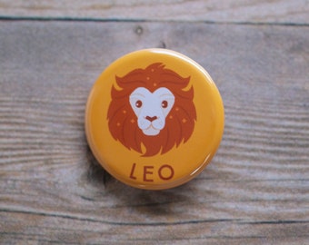 Leo Lion Pinback Button |  Zodiac Button | 1.25 Inch Pin