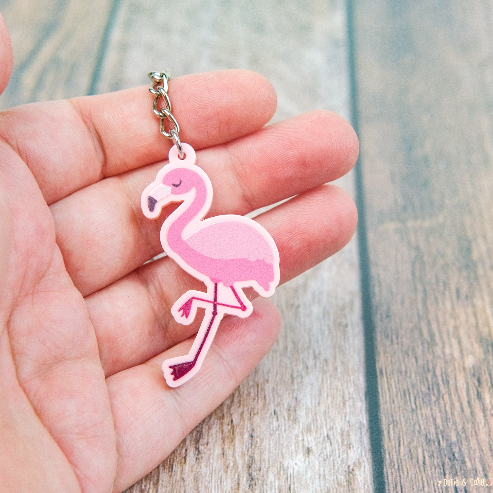 Pink Flamingo Keychain Pink Acrylic Keychain 1.5 Inch Etsy